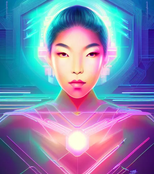 Image similar to symmetry!! asian princess of technology, solid cube of light, hard edges, product render retro - futuristic poster scifi, lasers and neon circuits, beautiful asian princess, intricate, elegant, highly detailed, digital painting, artstation, concept art, smooth, sharp focus, illustration, dreamlike, art by artgerm