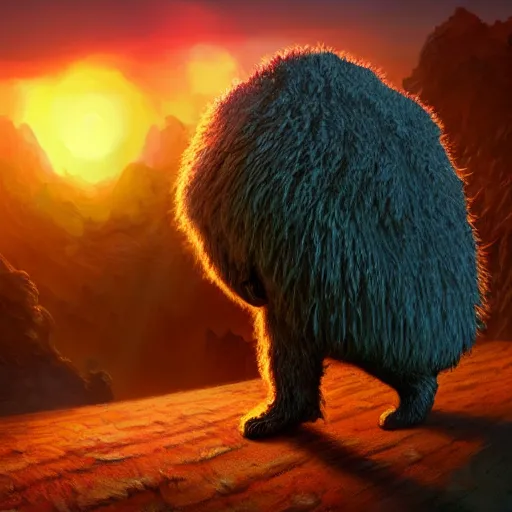 Image similar to colossal fluffy tardigrade, new york, golden hour, fantasy, vivid colors, sharp focus, digital art, hyper - realistic, 4 k, unreal engine, highly detailed, hd, dramatic lighting by brom, trending on artstation