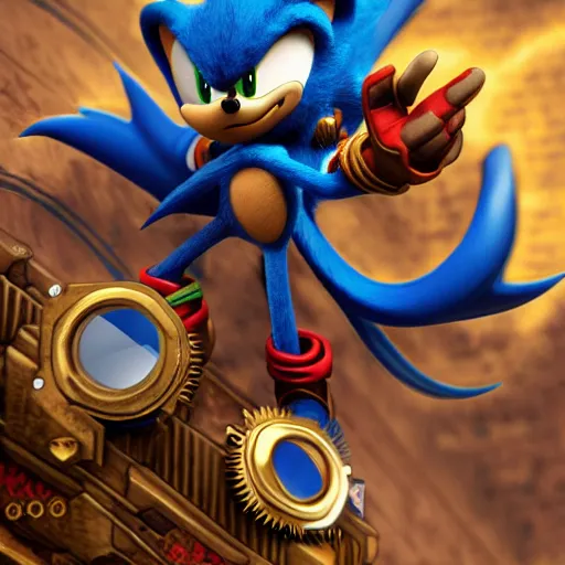 Prompt: steampunk sonic the hedgehog, 8 k, high detail