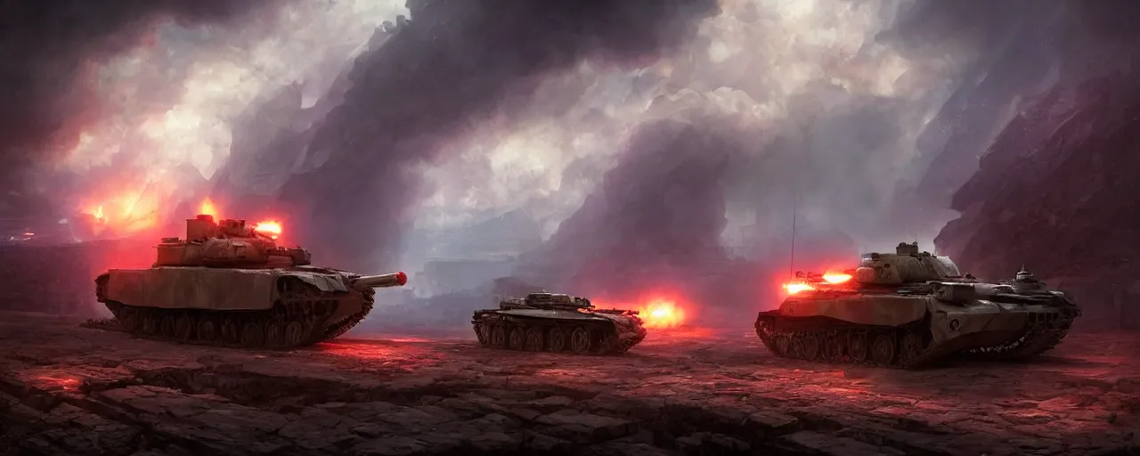 Image similar to tank at war, in the ancient abandoned city epic scene, volumetric lighting futuristic, intricate, highly detailed, digital painting, artstation, concept art, cinematic, smooth, sharp focus, illustration, aurora borealis, unreal engine 5, 8 k, art by artgerm and greg rutkowski and alphonse mucha