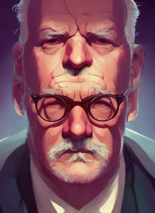 Prompt: portrait of old carl gustav jung, epic lighting, in the style of artgerm and charlie bowater and atey ghailan and mike mignola, vibrant colors and hard shadows and strong rim light, comic cover art, plain background, trending on artstation