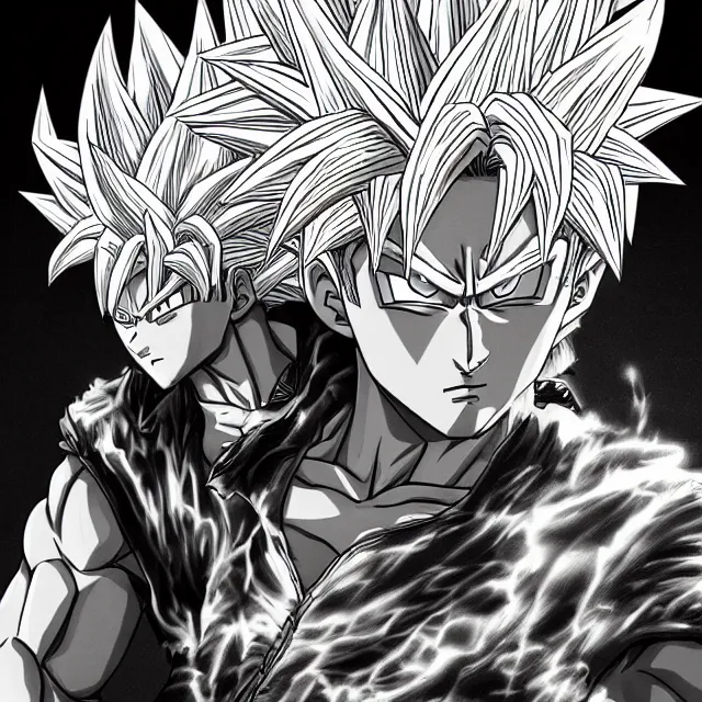 Prompt: super saiyan in the style of jojo's bizarre adventure, ultrafine hyperrealistic detailed face illustration by kim jung gi, irakli nadar, intricate linework, sharp focus, bright colors, matte, octopath traveler, final fantasy, unreal engine highly rendered, global illumination, radiant light, intricate rainbow environment