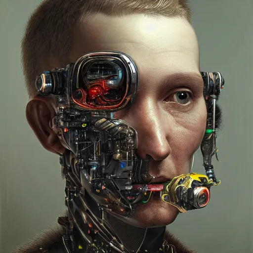 Image similar to ultra detailed, 4 k portrait of a cyborg man by rachel ruysch