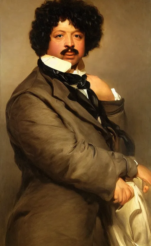 Image similar to Portrait of Alexandre Dumas, oil on canvas, highly detailed,, by Franz Xaver Winterhalter, 8k