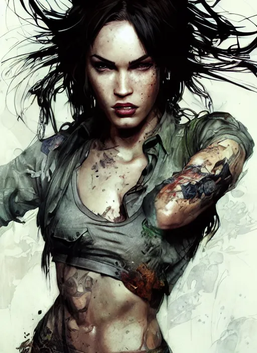 Prompt: full!! figure!! megan fox as elle from last of us, hyperrealistic, by yoji shinkawa and by jeremy mann and alphonse mucha, fantasy art, photo realistic, dynamic lighting, artstation, poster, volumetric lighting, 4 k, award winning