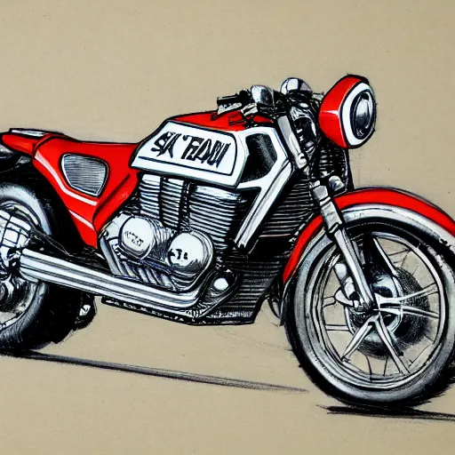 Prompt: 1980s sports motorcycle sketch concept art, high detail, high definition, 8k,