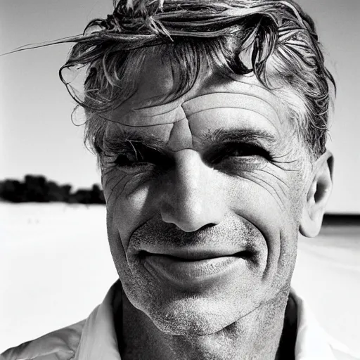 Prompt: a beautiful professional photograph by herb ritts and ellen von unwerth for vogue magazine of a beautiful lightly freckled and unusually attractive and handsome middle - aged male fashion model looking at the camera in a flirtatious but intelligent and thoughtful way, leica 5 0 mm f 1. 8 lens