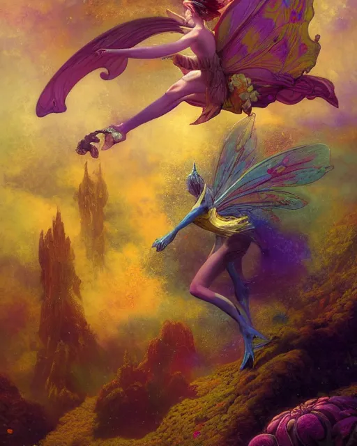 Image similar to the most wonderful fairy dream you ever had, concept art, trending on artstation vivid color, complementary color, golden ratio, detailed, sharp lines, intricate, rainbowshift, by james gurney, by brian froud, by peter mohrbacher, by gustave dore, by maxfield parrish, by karol bak, deviantart, octane render