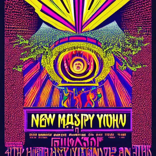 Image similar to highly detailed concert poster for a phish concert on new years eve at madison square garden in new york city