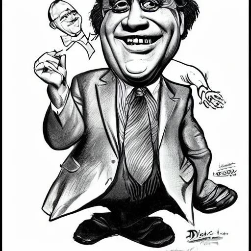 Image similar to a caricature portrait of Danny DeVito drawn by Mort Drucker Mad Magazine