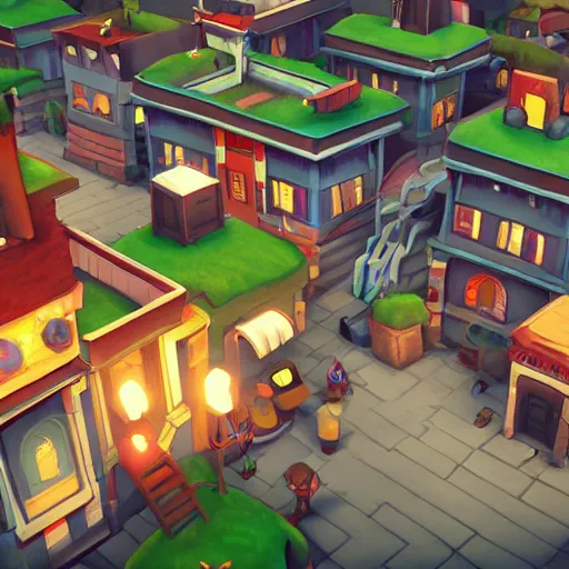 Image similar to a stylized 3D town in the style of AAA Game Art Studio and Maria Puchkova on Artstation, 4k,