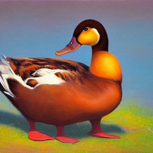 Prompt: a duck on the prowl oil painting boris indrikov