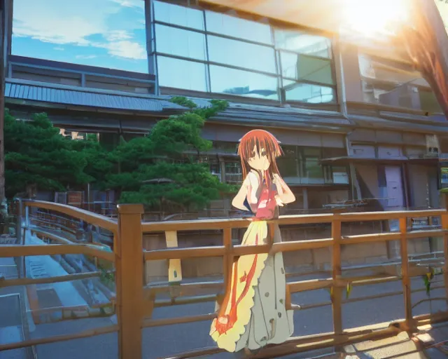 Image similar to anime cowgirl looking towards the sunset, Kyoto Animation Studio