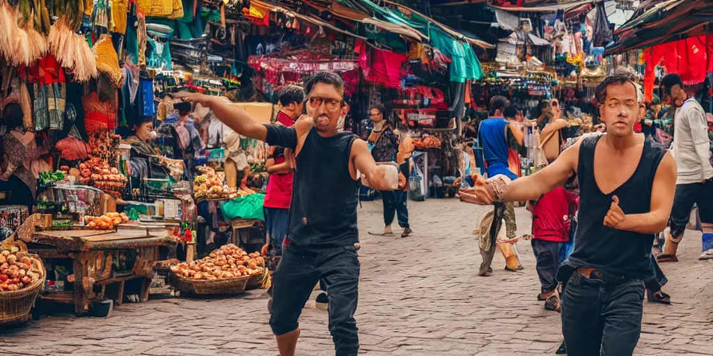Prompt: the man caught on camera dances in the market, highly detailed, 8 k, masterpiece, super resolution.