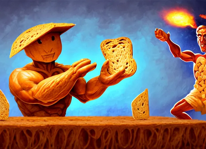 Image similar to a character made out of bread and toast giving a speech in front of a podium, audience in the background, by marco bucci and frank frazetta, magic : the gathering fantasy concept art, high resolution, fantasy coloring, intricate, digital painting, artstation, smooth, sharp focus