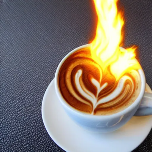 Image similar to photo, latte art of cheeky asian dragon breathing fire, award winning, white background, deviantart, beautiful, intricate, highly detailed