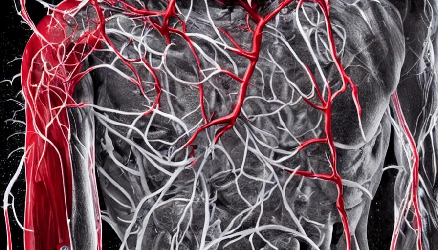 Image similar to big budget horror movie a cyborg's vascular system