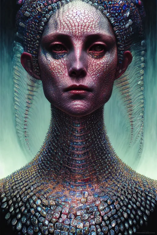 Prompt: bejeweled! lilith the mother of all monsters, raining ash, fine art masterpiece, highly detailed dino valls wayne barlowe machiej kuciara, dramatic lighting, long shot, wide angle, uhd 8 k, sharp focus
