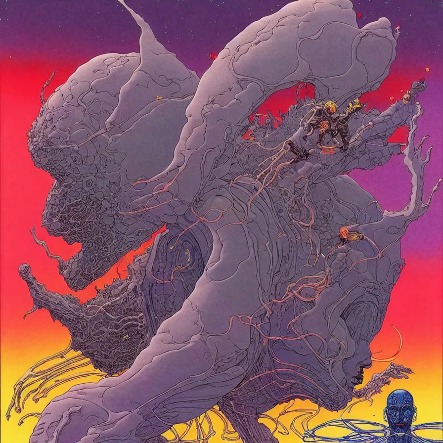 Prompt: ( ( ( ( the king of demons and the astronaut talking face to face ) ) ) ) by mœbius!!!!!!!!!!!!!!!!!!!!!!!!!!!, overdetailed art, colorful, artistic record jacket design