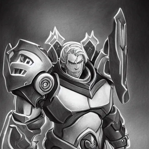 Prompt: reinhardt overwatch in the style of Diablo, highly detailed, pencil drawing, hyper realistic