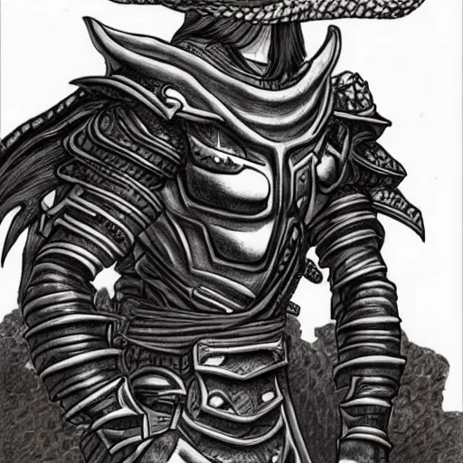 Image similar to a warrior with snake themed armour, kentaro miura art style