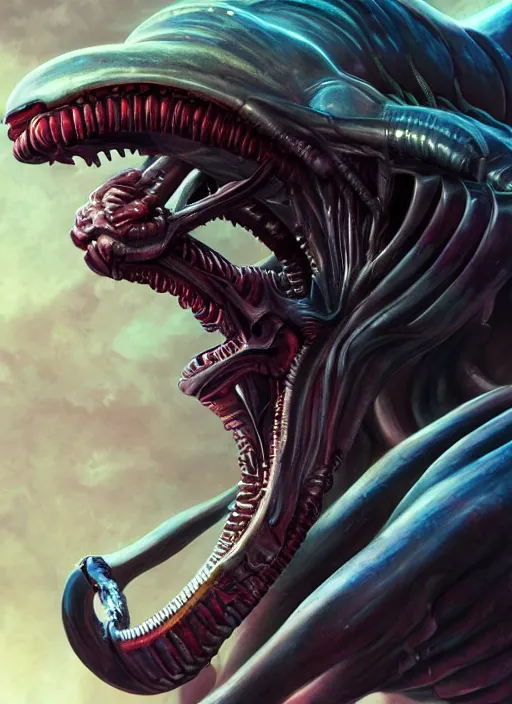 Prompt: xenomorph portrait, monster anatomy, ross tran, vivid colors, anatomical, highly detailed sculpture, intricate detailed, ommatidia, 8 k, cinematic atmosphere, post - processing