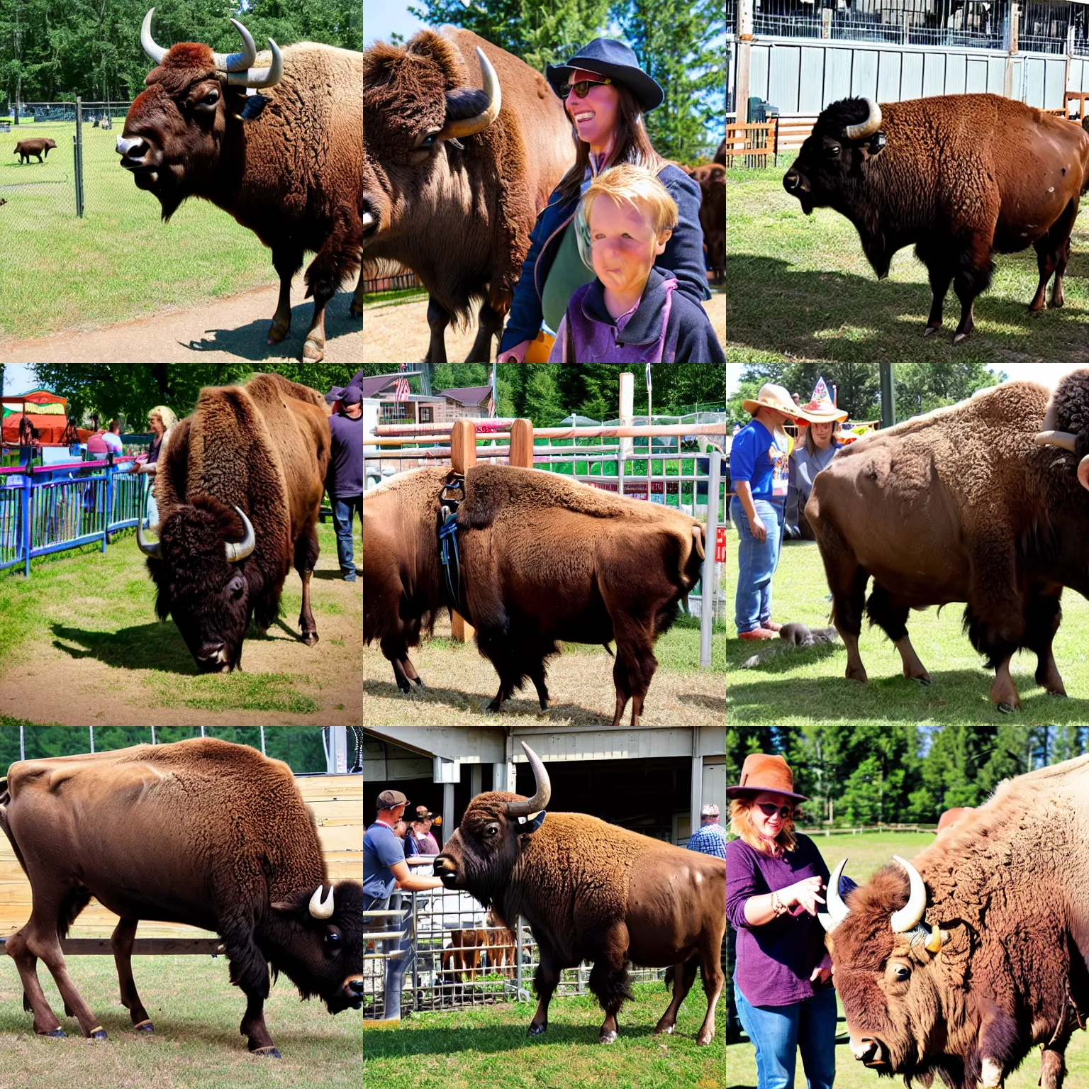 Prompt: fair rides petting zoo bison