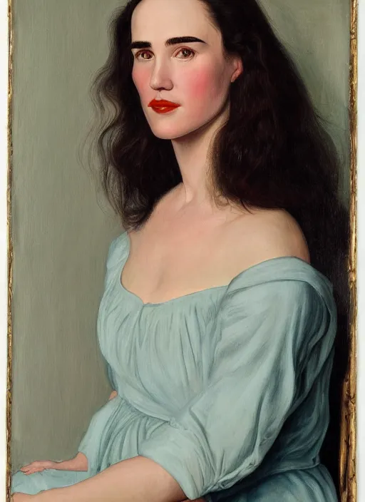 Prompt: portrait of young Jennifer Connelly by John Currin