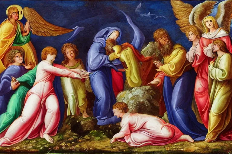 Prompt: the archangels breaking covenant laying with the daughters of man in the days of enoch