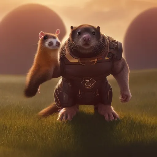 Image similar to A ferret is Thanos, hyperdetailed, artstation, cgsociety, 8k