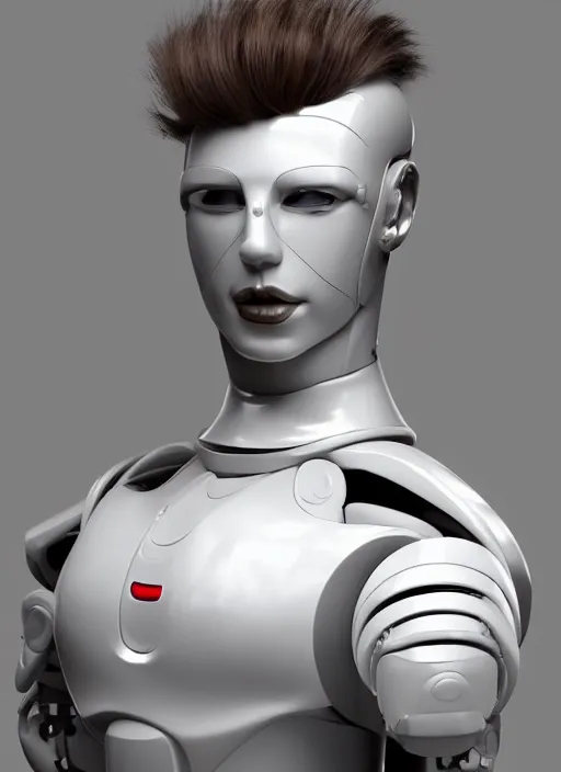 Image similar to portrait of a futuristic blanco ceramic Spanish prince grinning humanoid robot with a handsome face and muscular body reclining, macho, piroca, dotado, guapo, matte surface, trending on cgsociety