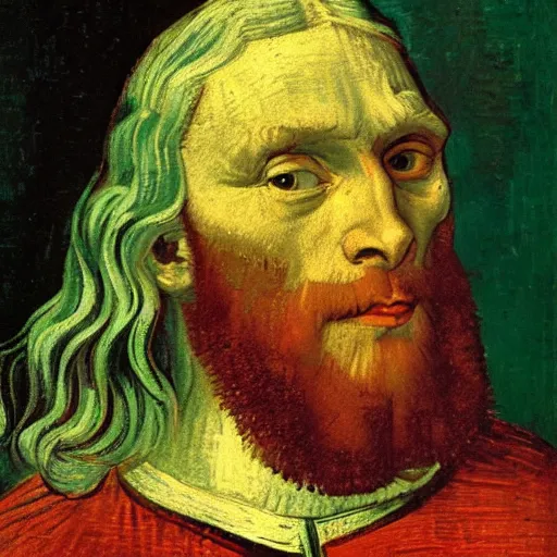 Prompt: Portrait of Leanardo DaVinci made by Van Gogh, oil painting, sharp, 8k