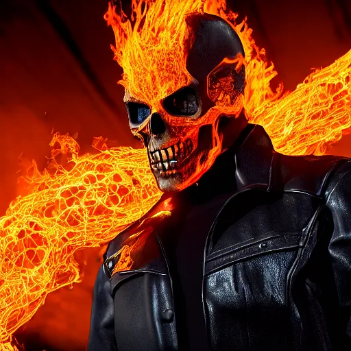 Image similar to Ghost Rider from Marvel photo realistic, CGI, Unreal Engine, Hdr, 4k, award winning