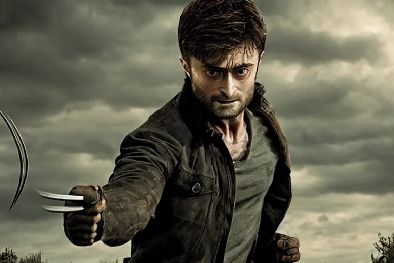 Image similar to Daniel Radcliffe as Wolverine in 'Logan 2' (2023), movie still frame, promotional image, imax 70 mm footage, oscar nominated cinematography, volumetric lighting, 8k resolution
