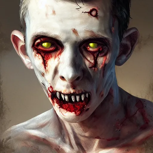 Prompt: head portrait of a slim and young stephen morrissey as a zombie acting coy, 7 days to die zombie, fine art, award winning, intricate, elegant, sharp focus, cinematic lighting, rimlight, digital painting, 8 k concept art, art by z. w. gu, art by brom, art by michael hussar, 8 k