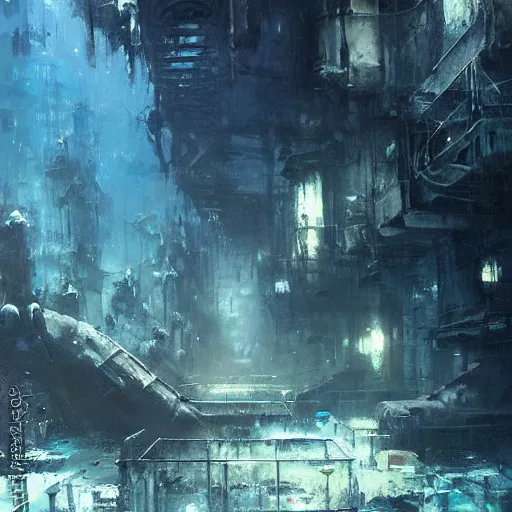 Image similar to highly detailed underwater city painted by jeremy mann