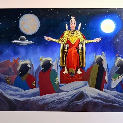 Image similar to The coronation of the emperor of the sun, sci-fi, space opera, oil painting