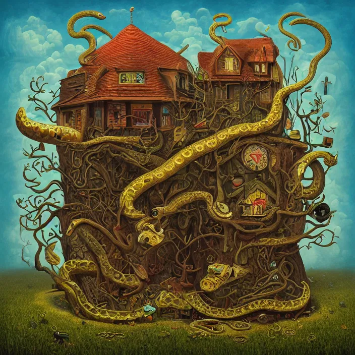 Prompt: album cover for the Johnny Cash and Snake Oil colab record. Snake oil, quackery, folk medicine, scamming, beautiful album cover with no text, album art by Gediminas Pranckevicius, snake oil