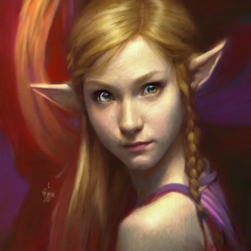 Prompt: zelda portrait, Crayon, textured art by Stanley Artgerm Lau , greg rutkowski, thomas kindkade, alphonse mucha, loish, norman rockwell