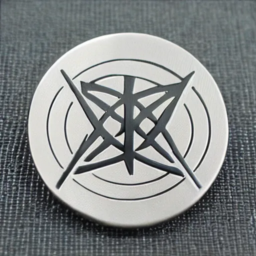 Prompt: metal round badge for clothes, atom and eternal life pattern, transhumanism, laser engraved on metal