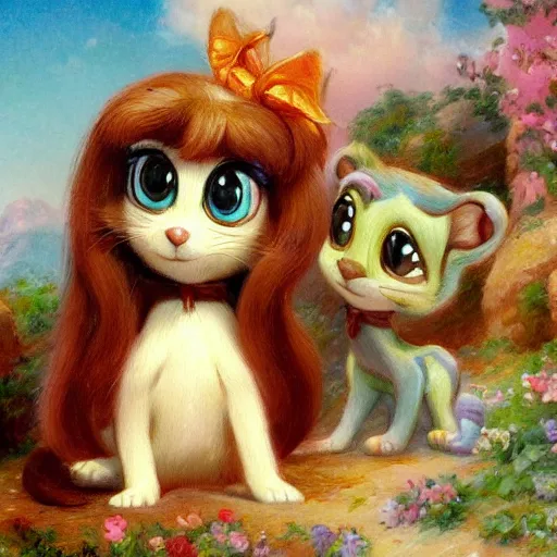 Image similar to 3d Littlest Pet Shop, desert, master painter and art style of Noel Coypel, art of Émile Eisman-Semenowsky, art of Édouard Bisson