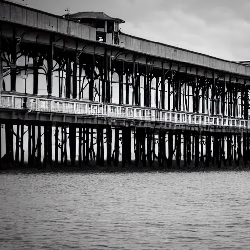 Image similar to close up of paignton pier, cinematographic shot,