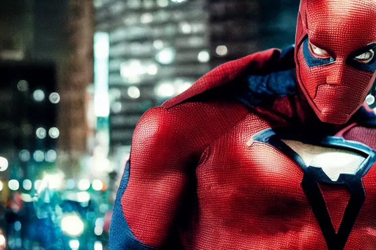 Prompt: movie superhero closeup, DC vs Marvel fashion, VFX magic powers at night in the city, city street, beautiful skin, natural lighting by Emmanuel Lubezki