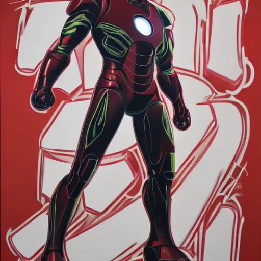 Image similar to a full body graffiti portrait of iron man