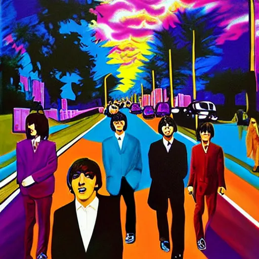 Prompt: a surreal paiting of the beatles