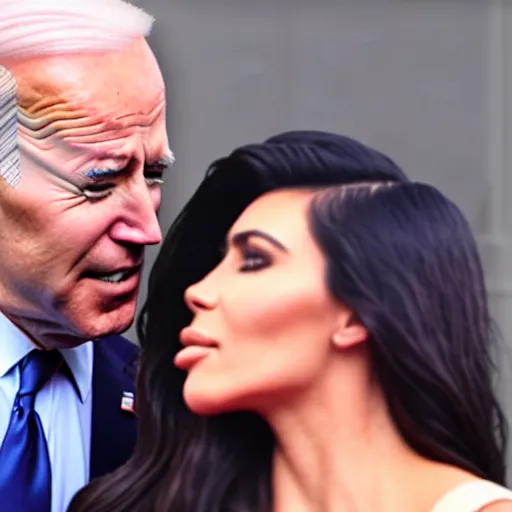 Image similar to film still of kim kardashian being kissed asleep by joe biden, 8 k