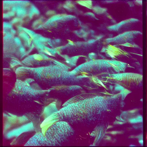 Prompt: weird fish people expired film