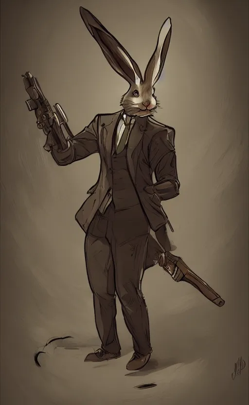 Prompt: rabbit as a hitman, dynamic lighting, fantasy concept art, trending on art station, stunning visuals, creative, cinematic, ultra detailed, comic strip style