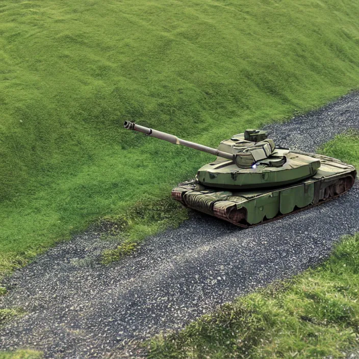 Image similar to t - 9 0 m going through the countryside while aiming at the side of the body photo realistic