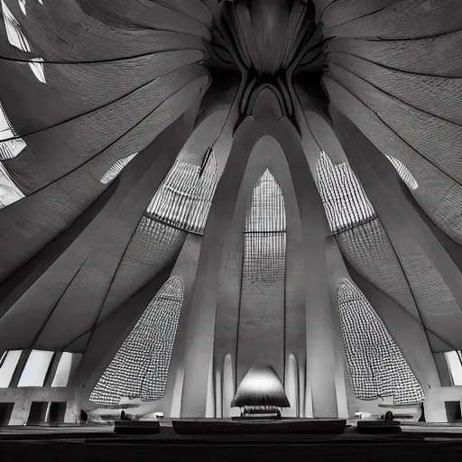 Prompt: interior of a futuristic lotus temple, by h r giger, intricate contemporary architecture, photo journalism, photography, cinematic, national geographic photoshoot